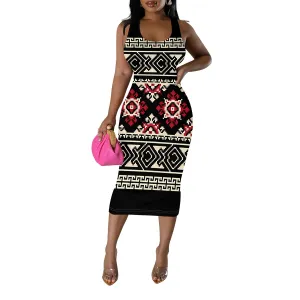 African Print Women's Summer Casual Sexy Sleeveless Bodycon Tank Dress Basic Pencil Midi Club Dresses Vacation Beach Sundress