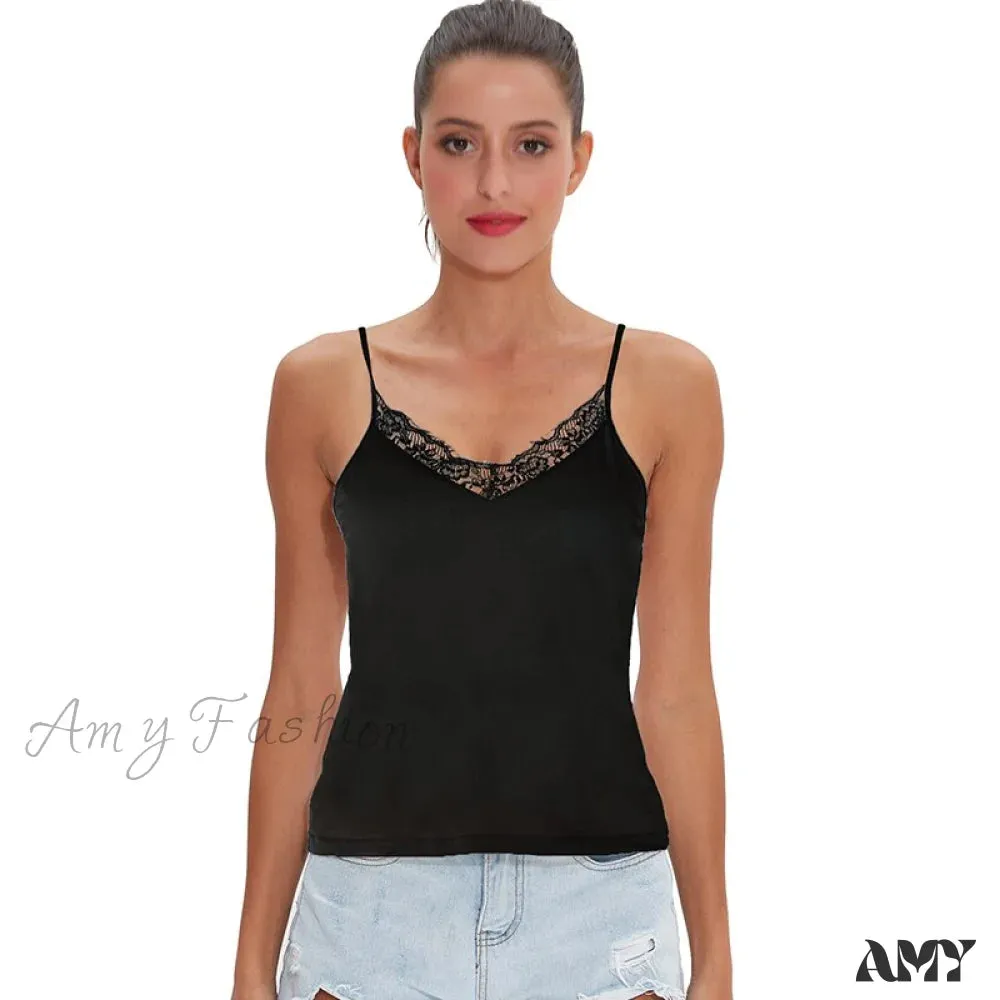 Amy Fashion - Casual Soft Elastic Cotton Lace Tank Tops