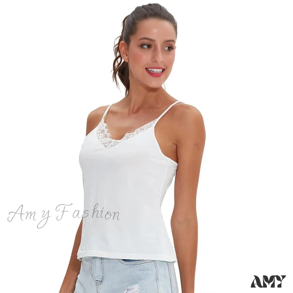 Amy Fashion - Casual Soft Elastic Cotton Lace Tank Tops