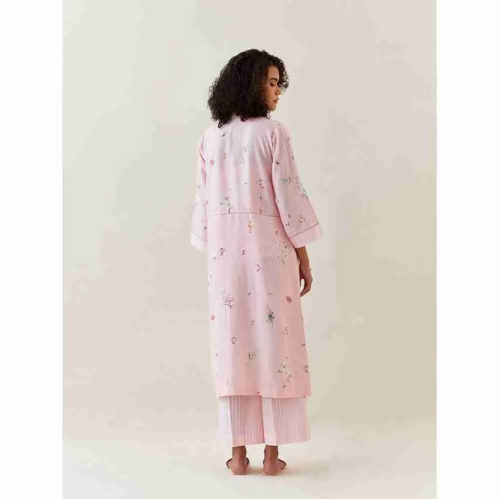 Anantaa by Roohi Trehan Pink Botanical Print Front Open Cotton Linen Jacket