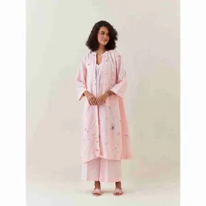 Anantaa by Roohi Trehan Pink Botanical Print Front Open Cotton Linen Jacket