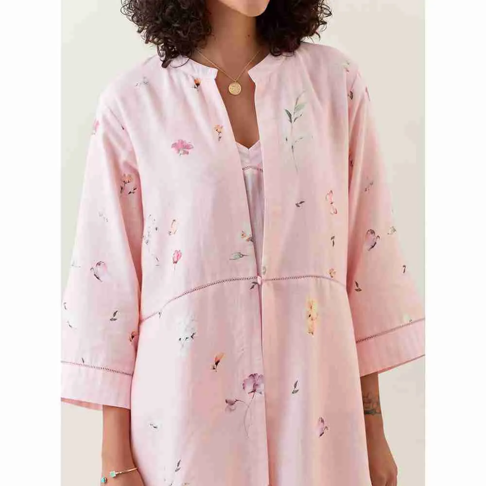 Anantaa by Roohi Trehan Pink Botanical Print Front Open Cotton Linen Jacket