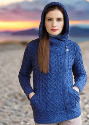 Aran Crafts Side Zip Hooded Cardigan | Blue