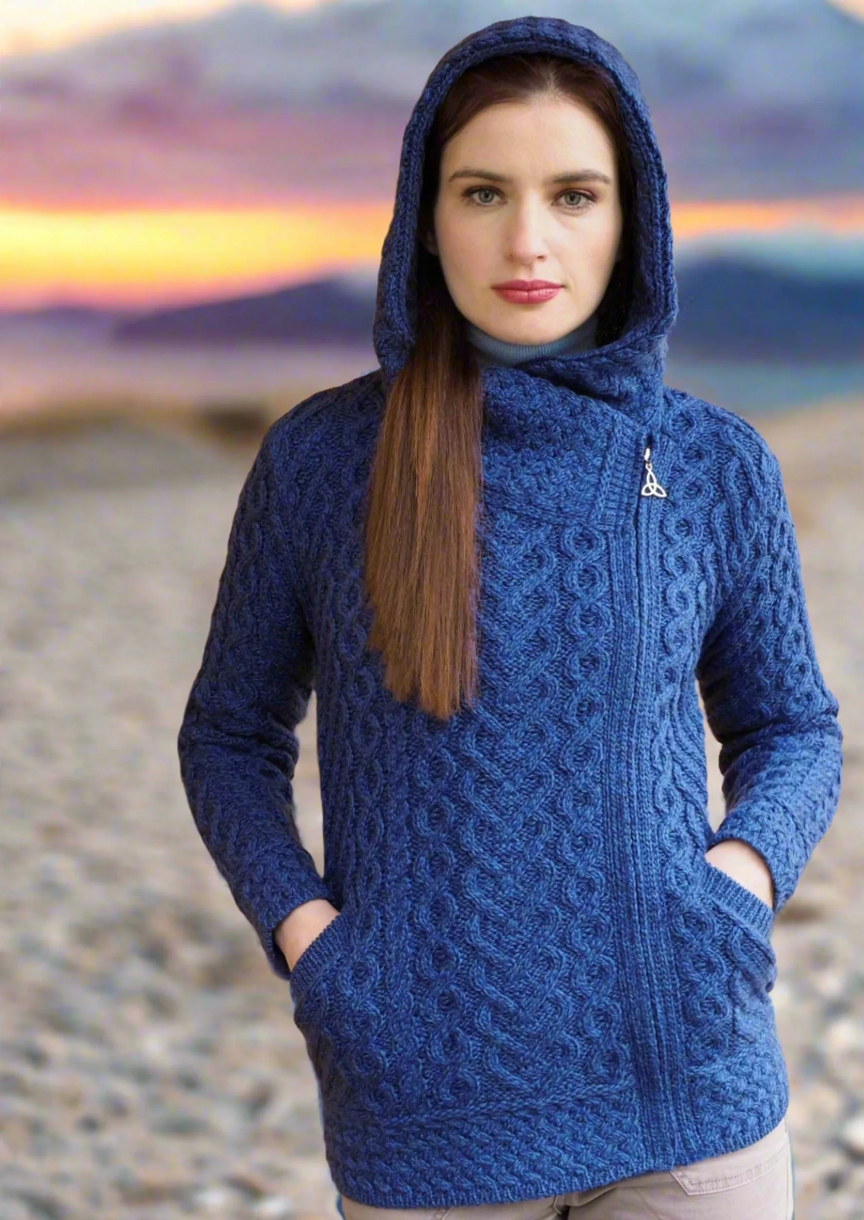 Aran Crafts Side Zip Hooded Cardigan | Blue