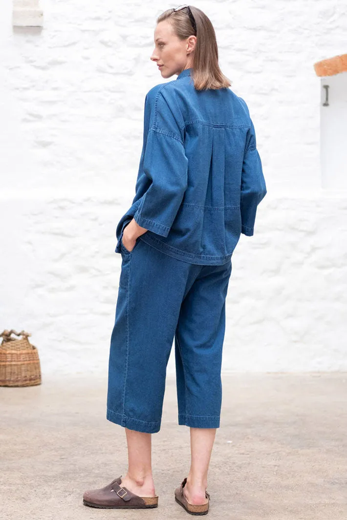 Bibico BS24WP003 Anna Blue Textured Denim Culotte Trousers