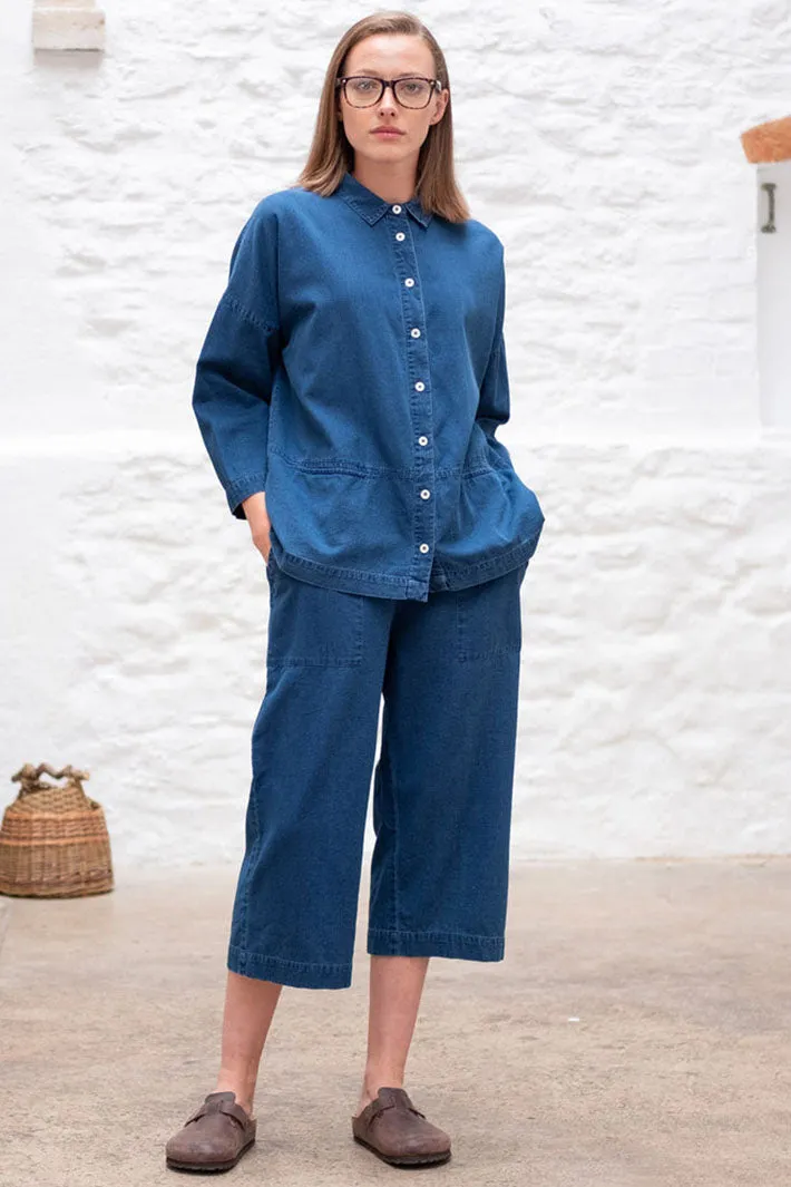 Bibico BS24WP003 Anna Blue Textured Denim Culotte Trousers