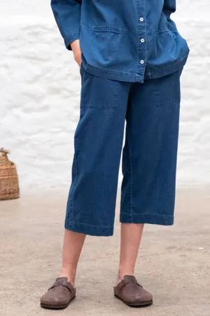 Bibico BS24WP003 Anna Blue Textured Denim Culotte Trousers
