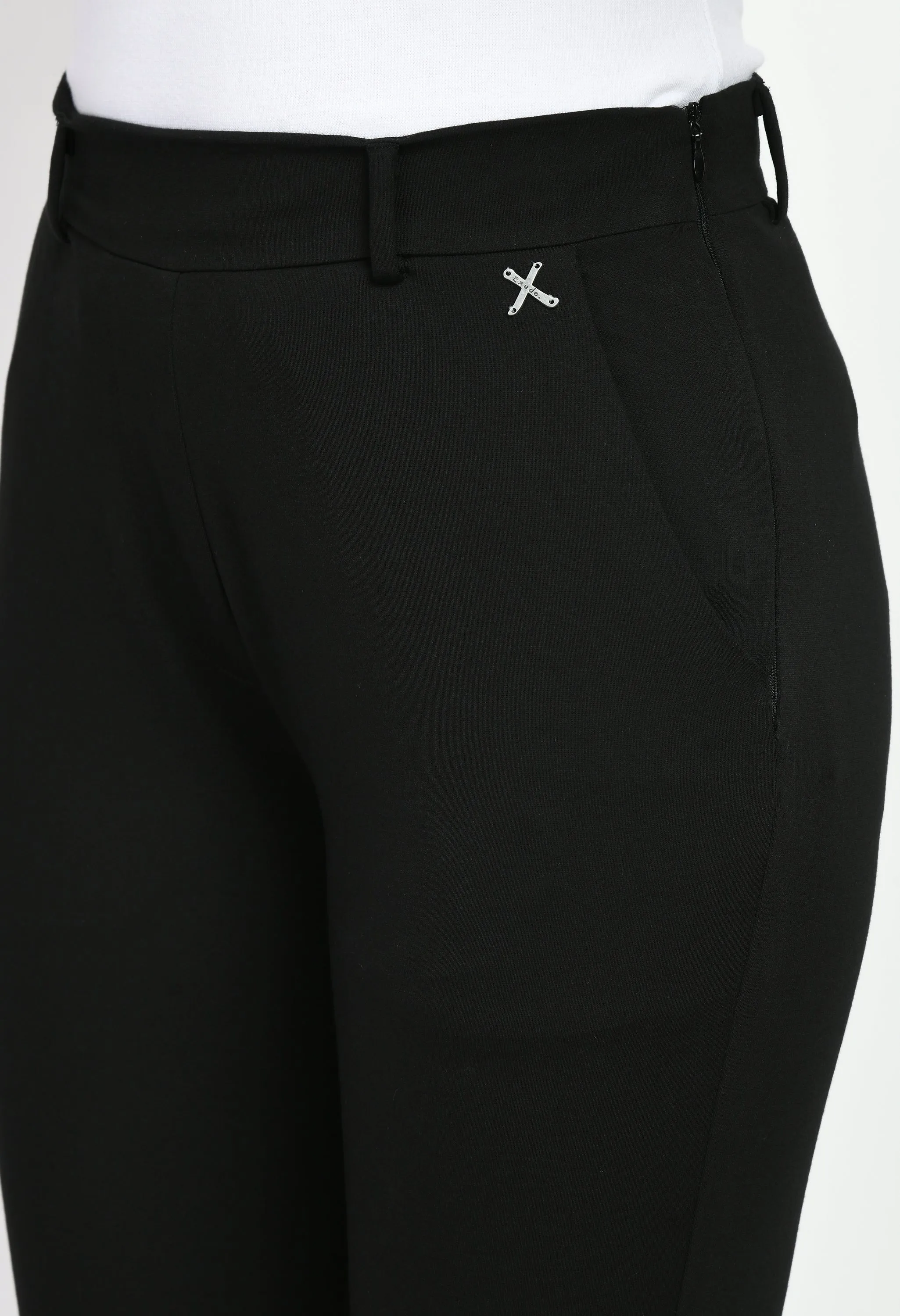 Black Cotton Blend Respect Solid Stretch Slim Trouser Only