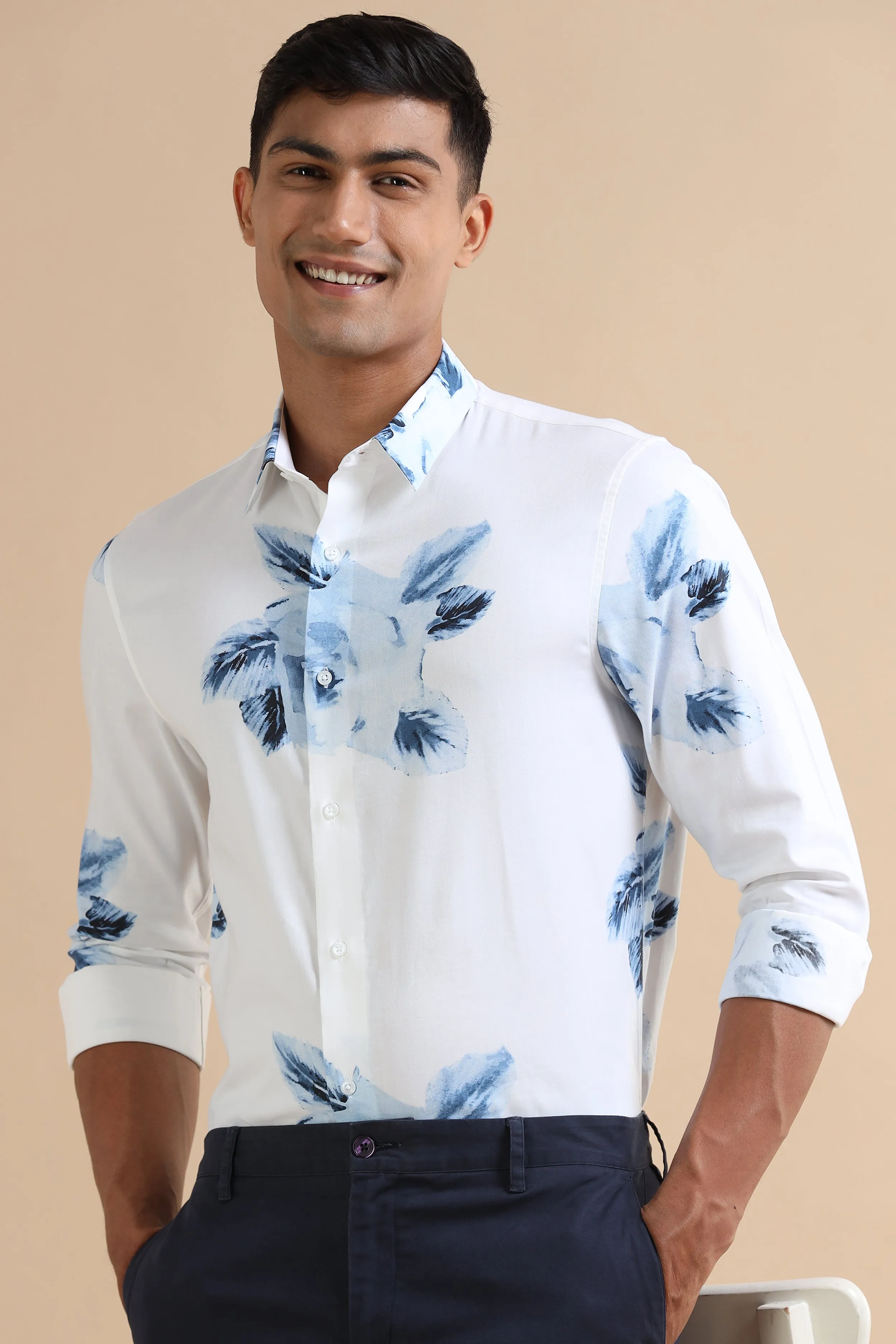 Blue Flower Print Shirt