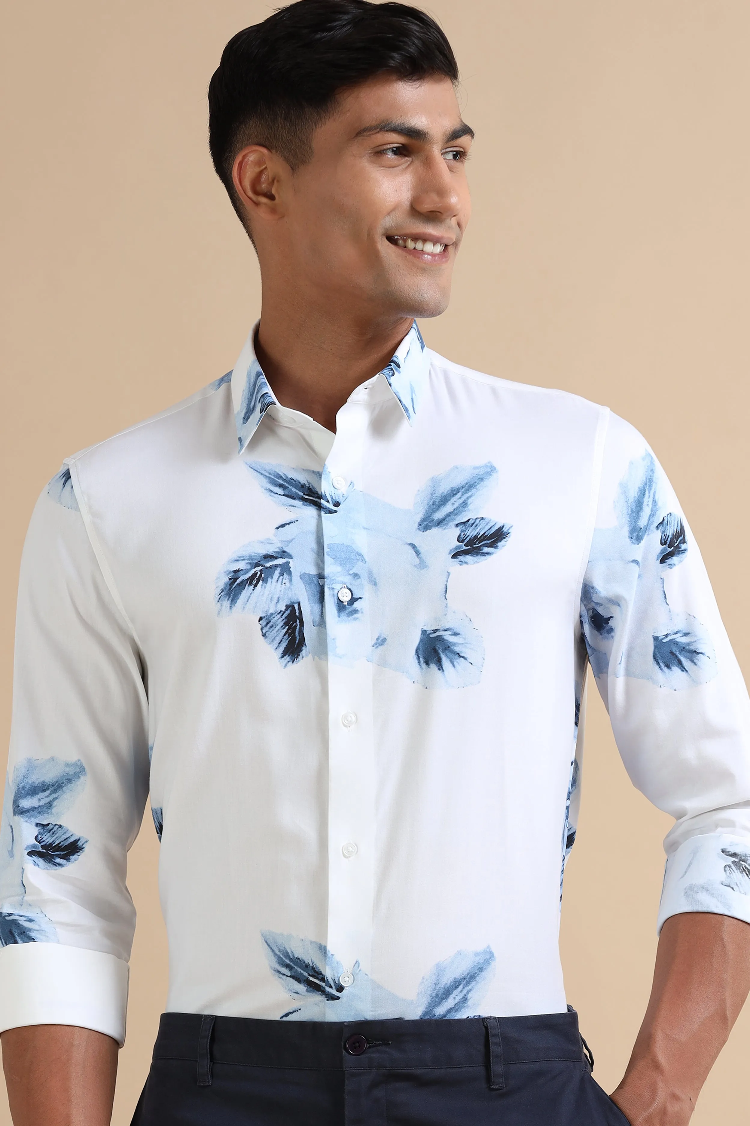 Blue Flower Print Shirt