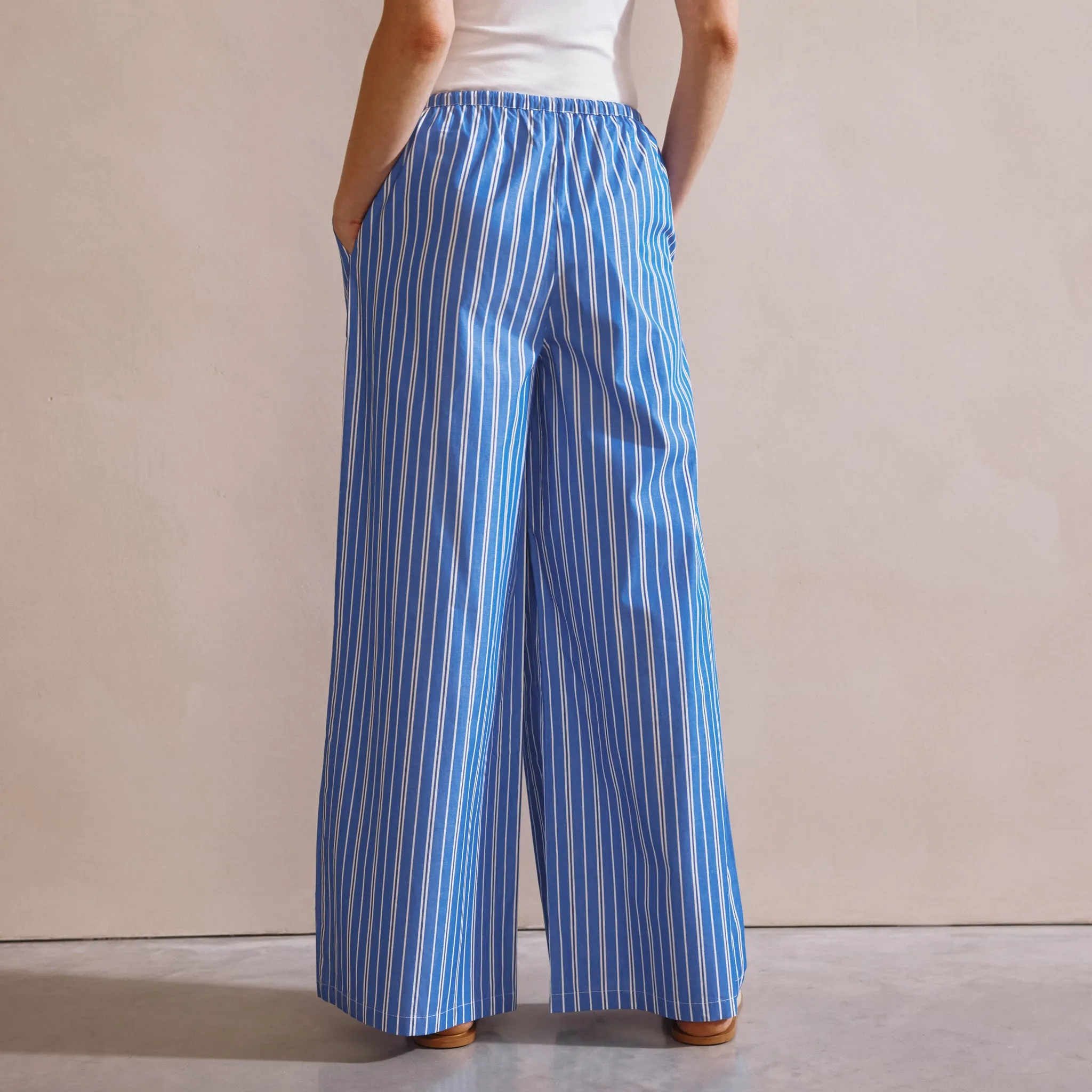 Blue Stripe Cotton Drawstring Trouser