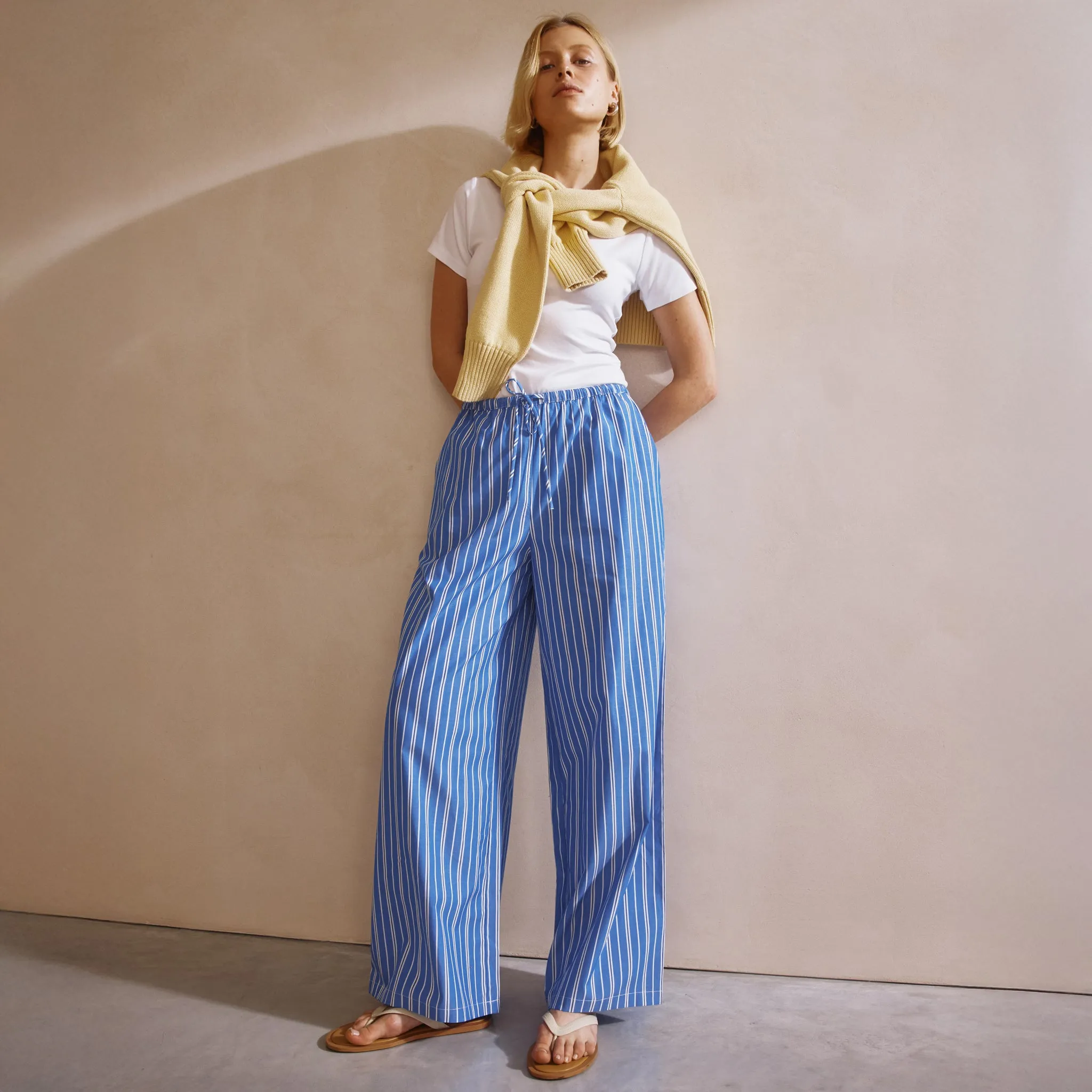 Blue Stripe Cotton Drawstring Trouser