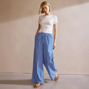 Blue Stripe Cotton Drawstring Trouser