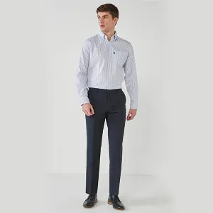 Blue / White Stripe Regular Fit Single Cuff Easy Iron Button Down Oxford Shirt