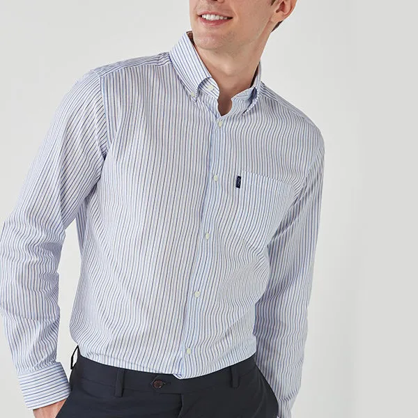 Blue / White Stripe Regular Fit Single Cuff Easy Iron Button Down Oxford Shirt