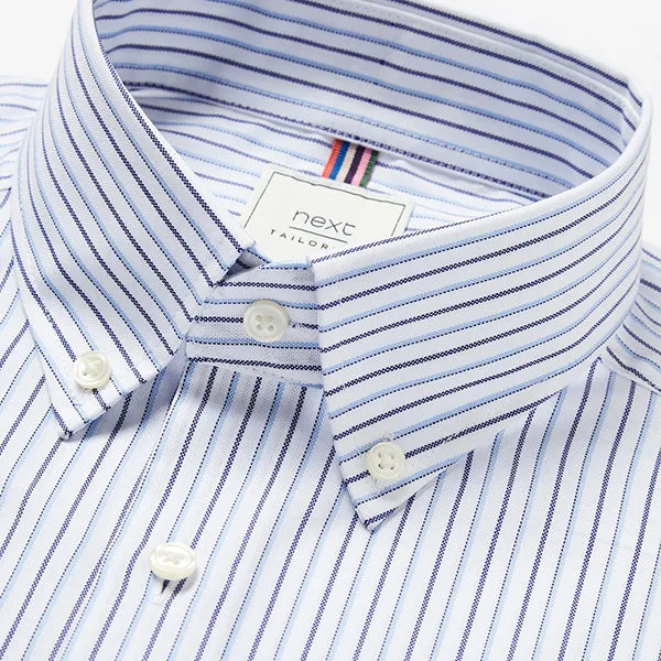 Blue / White Stripe Regular Fit Single Cuff Easy Iron Button Down Oxford Shirt