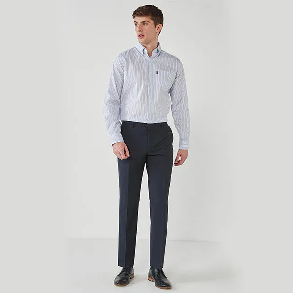 Blue / White Stripe Regular Fit Single Cuff Easy Iron Button Down Oxford Shirt