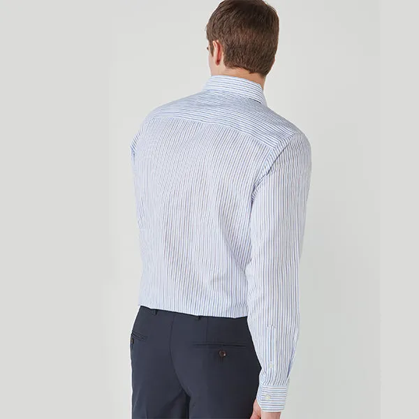 Blue / White Stripe Regular Fit Single Cuff Easy Iron Button Down Oxford Shirt