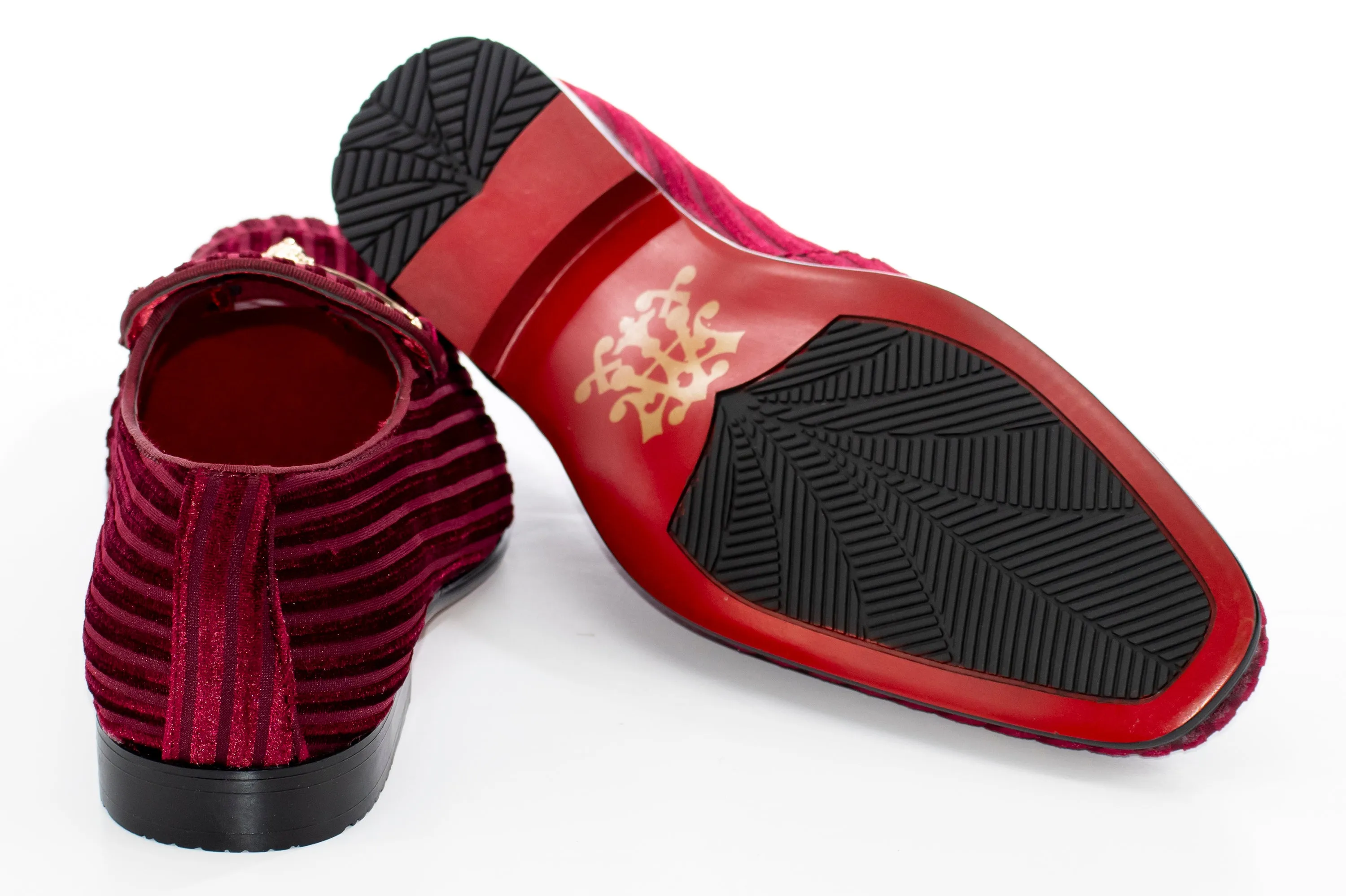 Burgundy Striped Velvet Smoking Loafer with Designer Bit