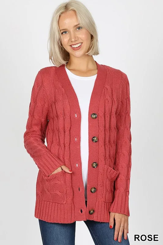 Cable Cardigan Sweater with Pockets