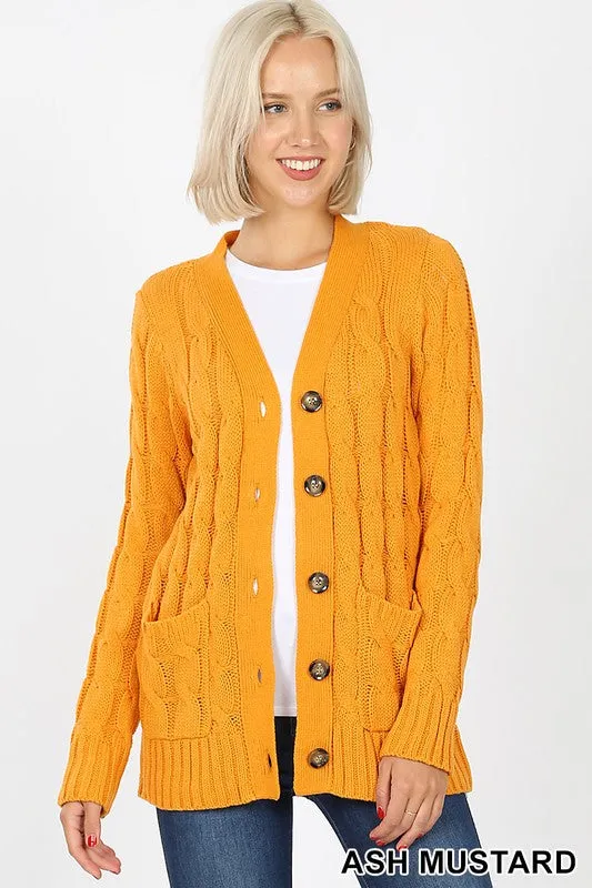 Cable Cardigan Sweater with Pockets