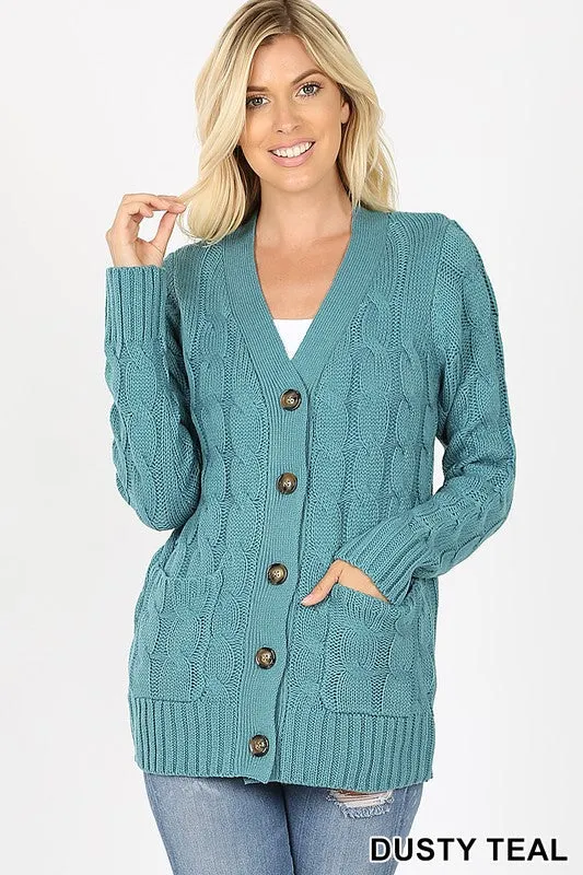 Cable Cardigan Sweater with Pockets