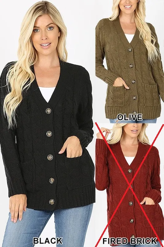 Cable Cardigan Sweater with Pockets