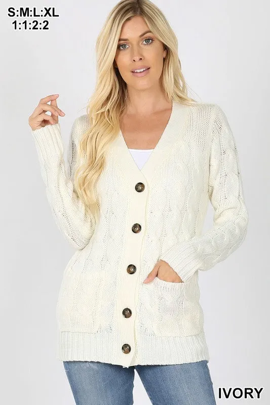 Cable Cardigan Sweater with Pockets