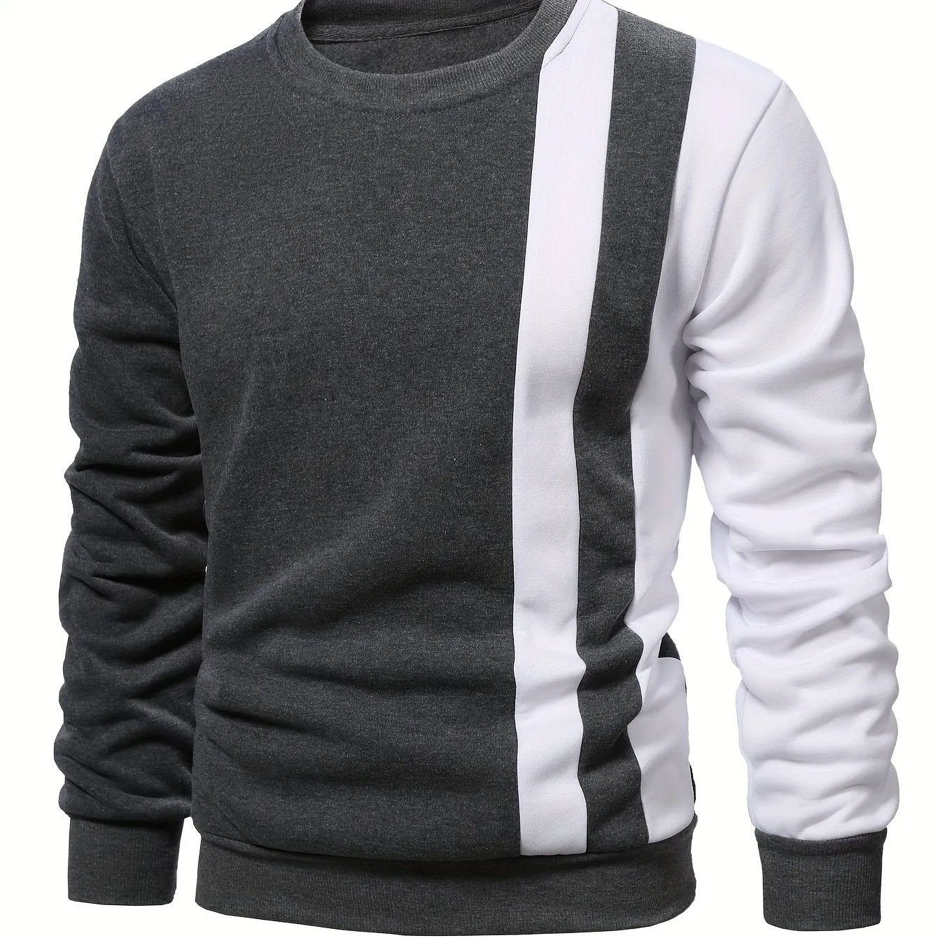 Color Block Casual Sweatshirt, Men's Crew Neck Fall/Winter Design