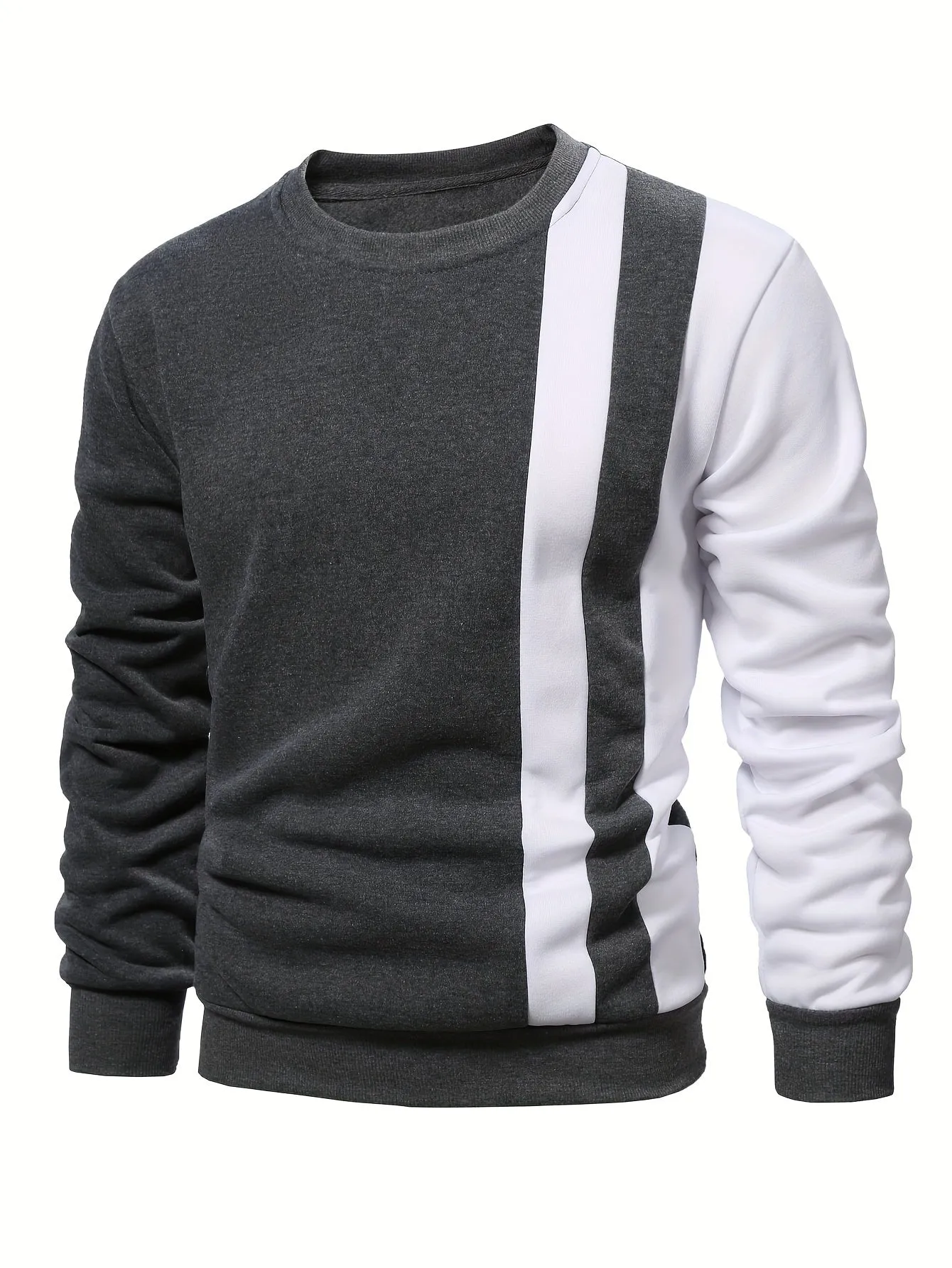 Color Block Casual Sweatshirt, Men's Crew Neck Fall/Winter Design