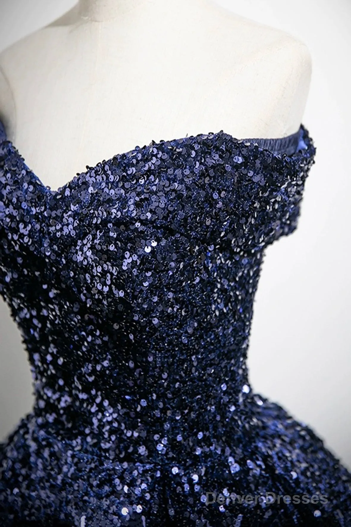 Dark Blue Sequins Long Prom Dress, Elegant A-Line Evening Party Dress