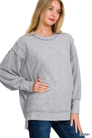 Double Edged Heather Grey Oversized Hi Low Hem Sweater