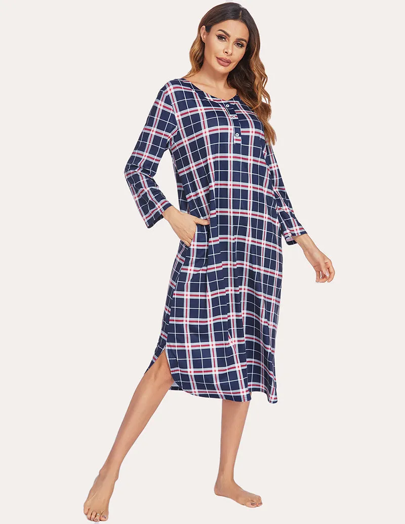 Ekouaer Flannel Plaid Nightgown (US Only)
