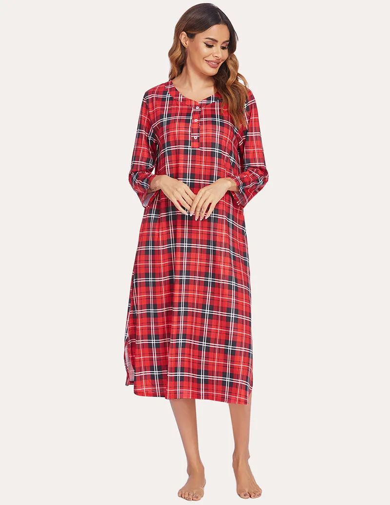 Ekouaer Flannel Plaid Nightgown (US Only)