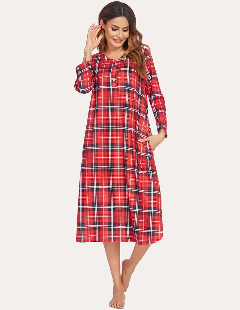Ekouaer Flannel Plaid Nightgown (US Only)