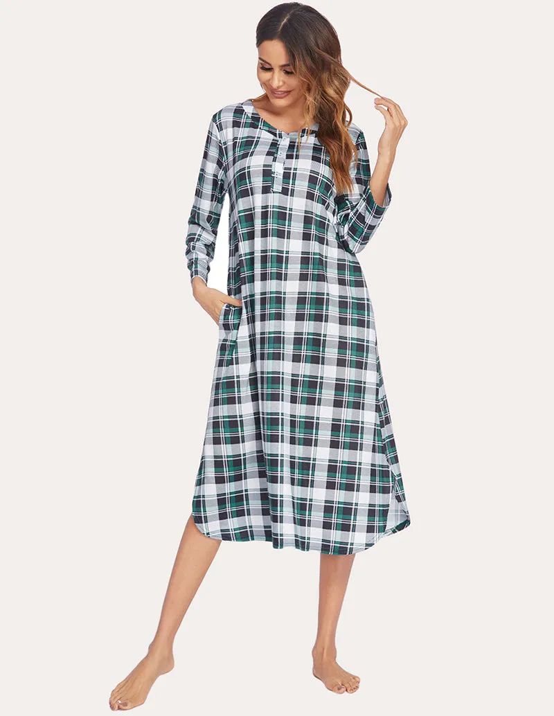 Ekouaer Flannel Plaid Nightgown (US Only)