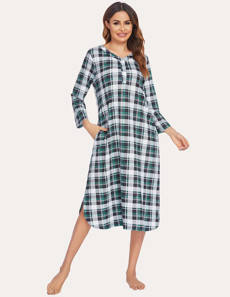 Ekouaer Flannel Plaid Nightgown (US Only)