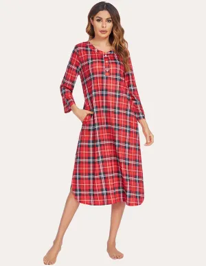 Ekouaer Flannel Plaid Nightgown (US Only)
