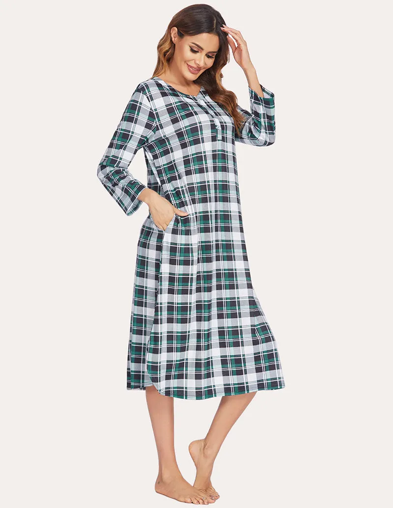 Ekouaer Flannel Plaid Nightgown (US Only)
