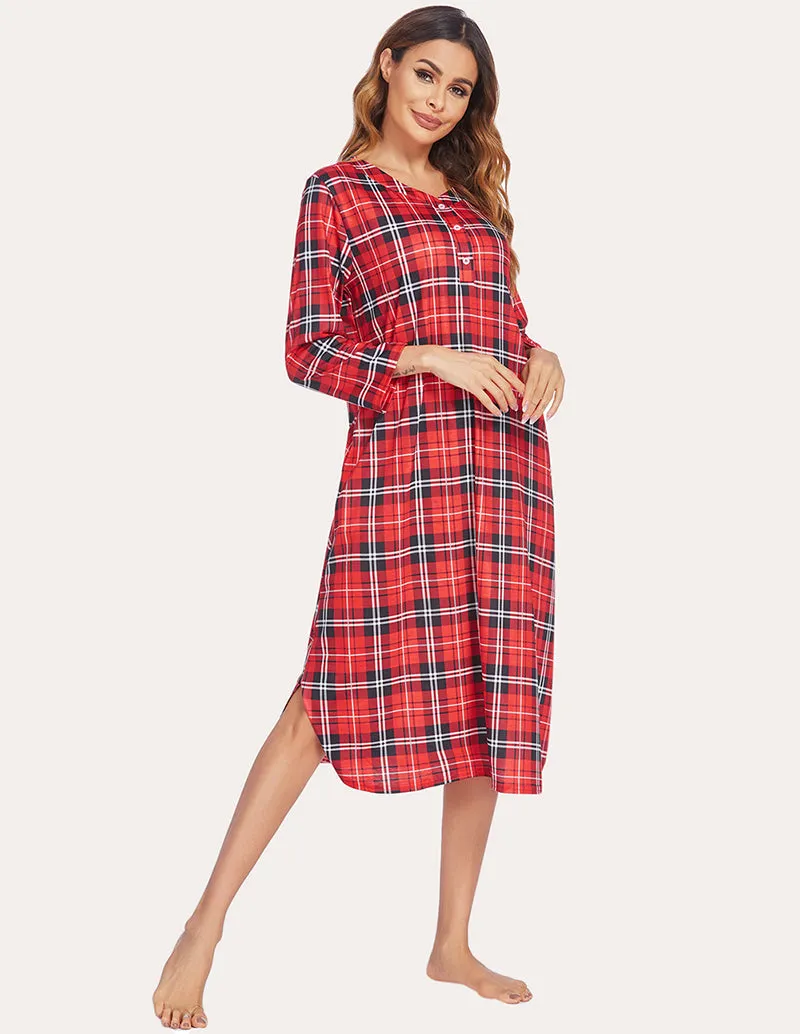 Ekouaer Flannel Plaid Nightgown (US Only)