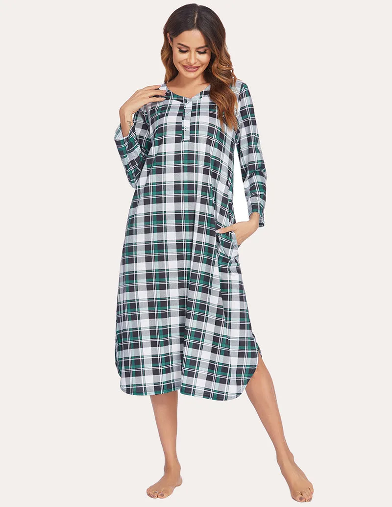 Ekouaer Flannel Plaid Nightgown (US Only)