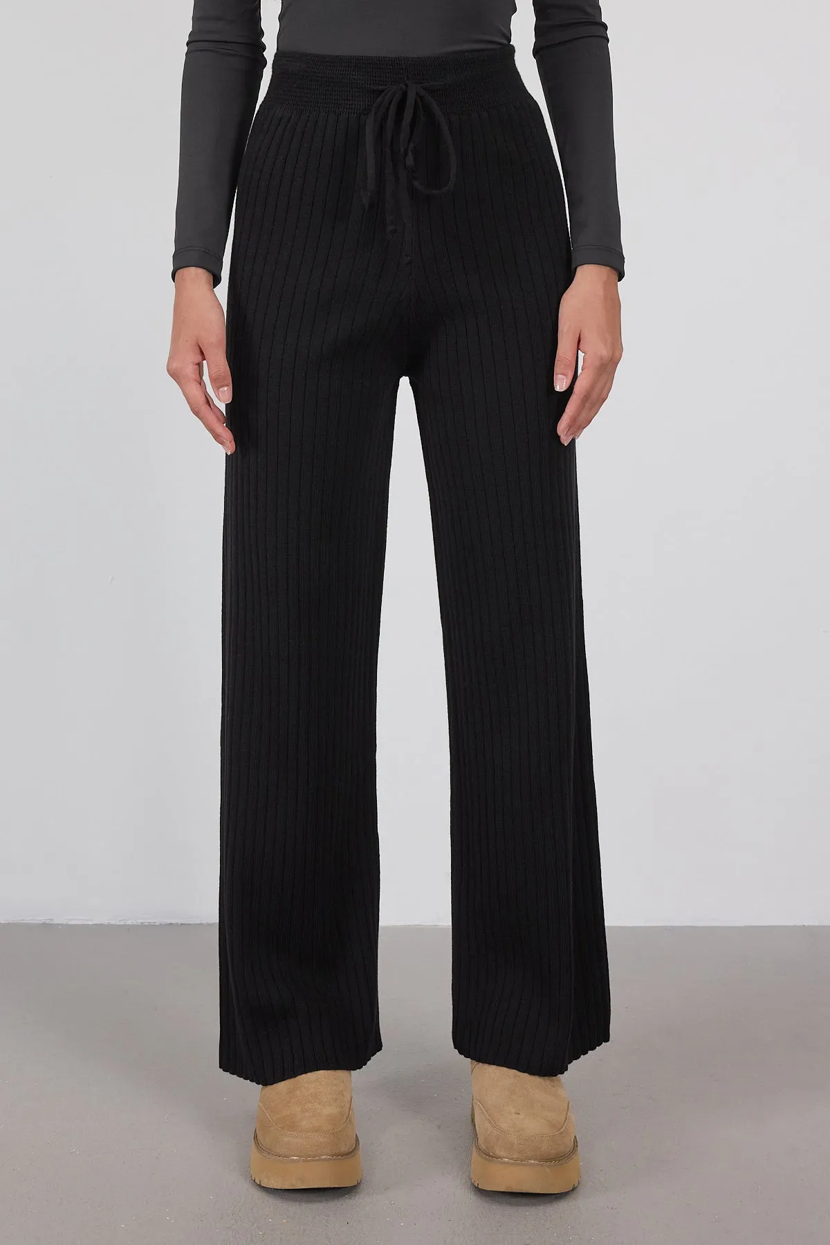 Elastic Waist Front Tie Knit Pants