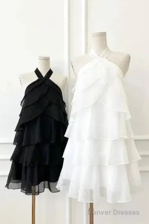 Elegant Halter White Homecoming Dress Short Formal Dress