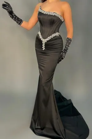 Elegant Long Black Sleeveless Mermaid Sequined Evening Dresses