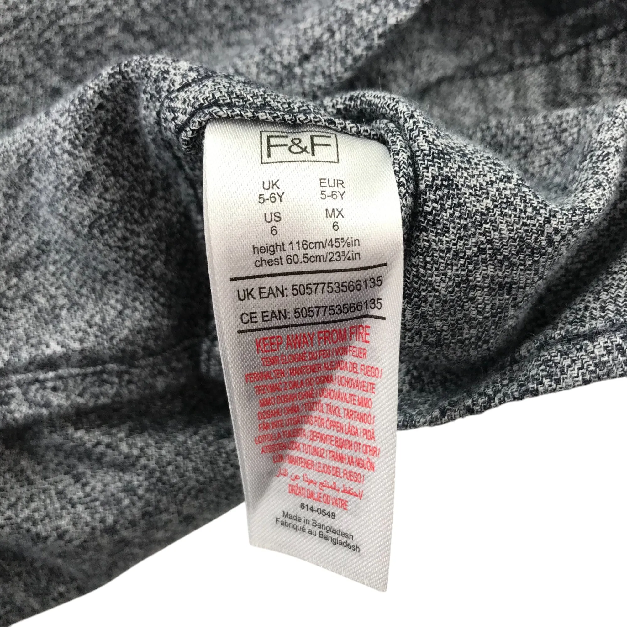 F&F Shirt 5-6 Years Grey Plain Button-Up Cotton