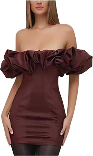 Formal Dresses for Women Off Shoulder Bodycon Pencil Mini Dress Ruffle Sexy Cocktail Party Dresses Elegant Clubwear