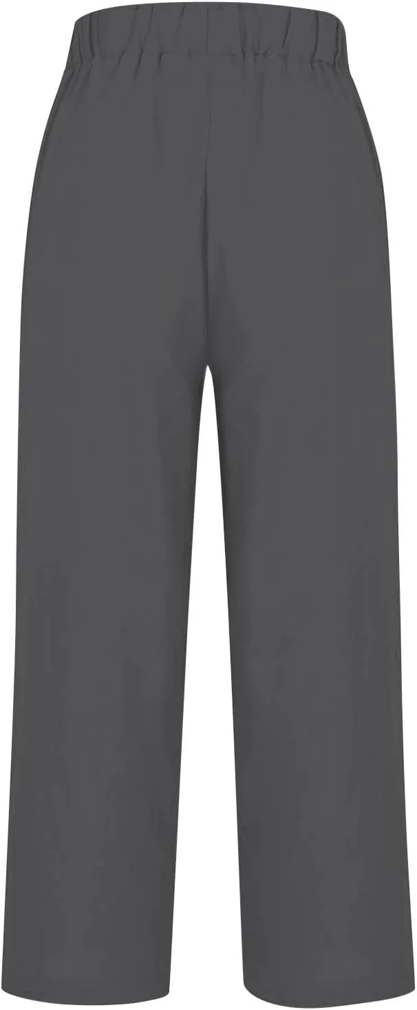 GIERIDUC Womens Casual Cotton Linen Pants Lightweight Summer Relaxed Fit Elastic Waist Wide Leg Solid Lounge Long Trousers