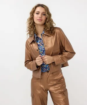 Gold Vegan Leather Jacket with Pocket Detail