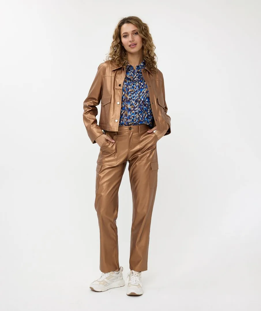 Gold Vegan Leather Jacket with Pocket Detail