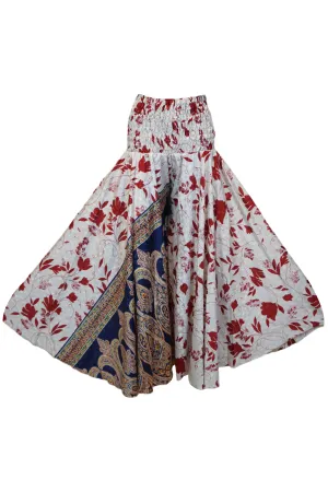 Graceful Bohemian White Palazzo Pants with Red Leaf Print – Handmade & Flowy SM